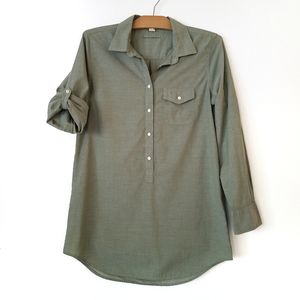 J. Crew Womens S Popover Blouse Half Button Up Collared Long Sleeve Olive Green